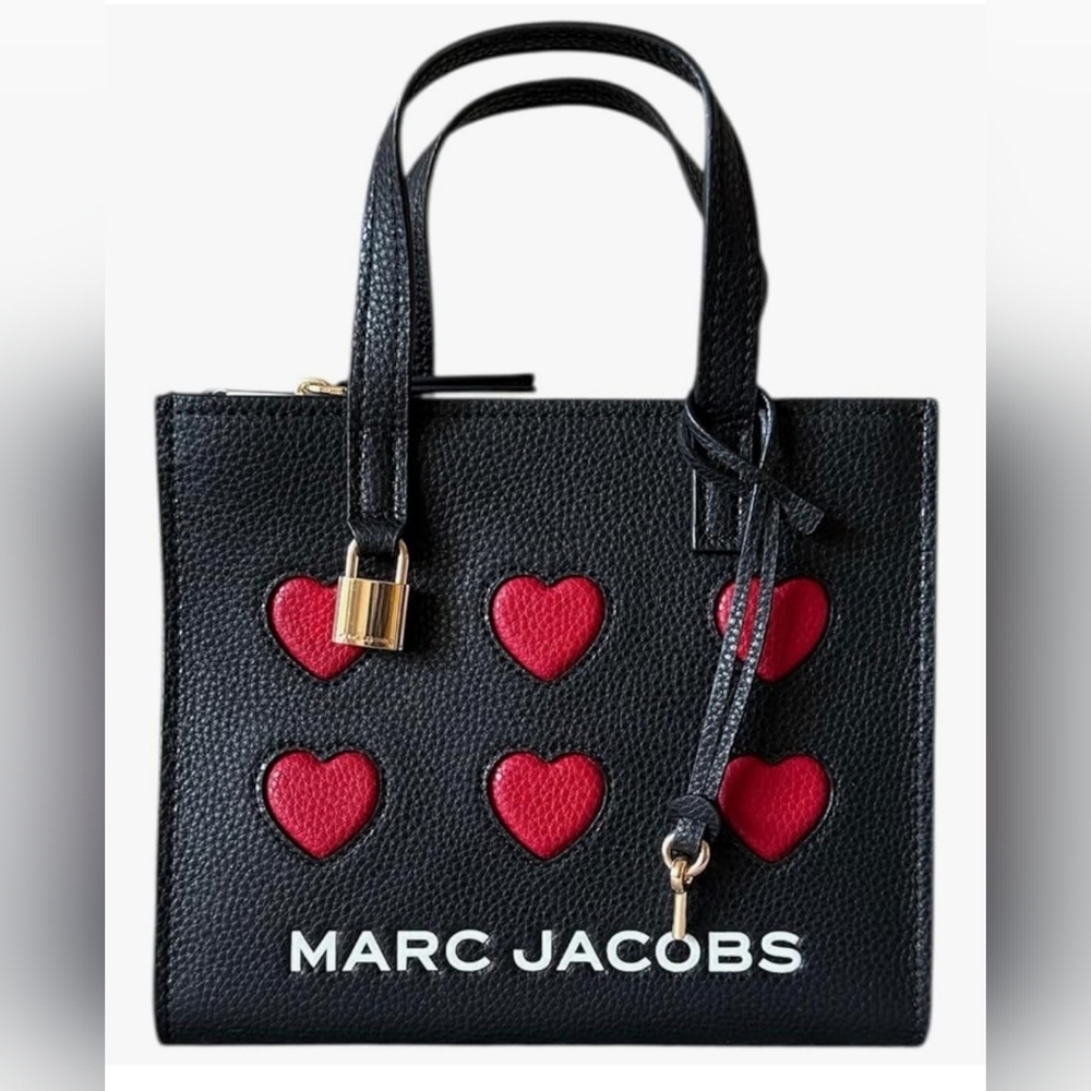Marc Jacobs Black Leather Crossbody with Red Heart Appliqués - Picture 2 of 2